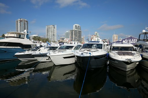 Boats on display at the St. Petersburg boat show