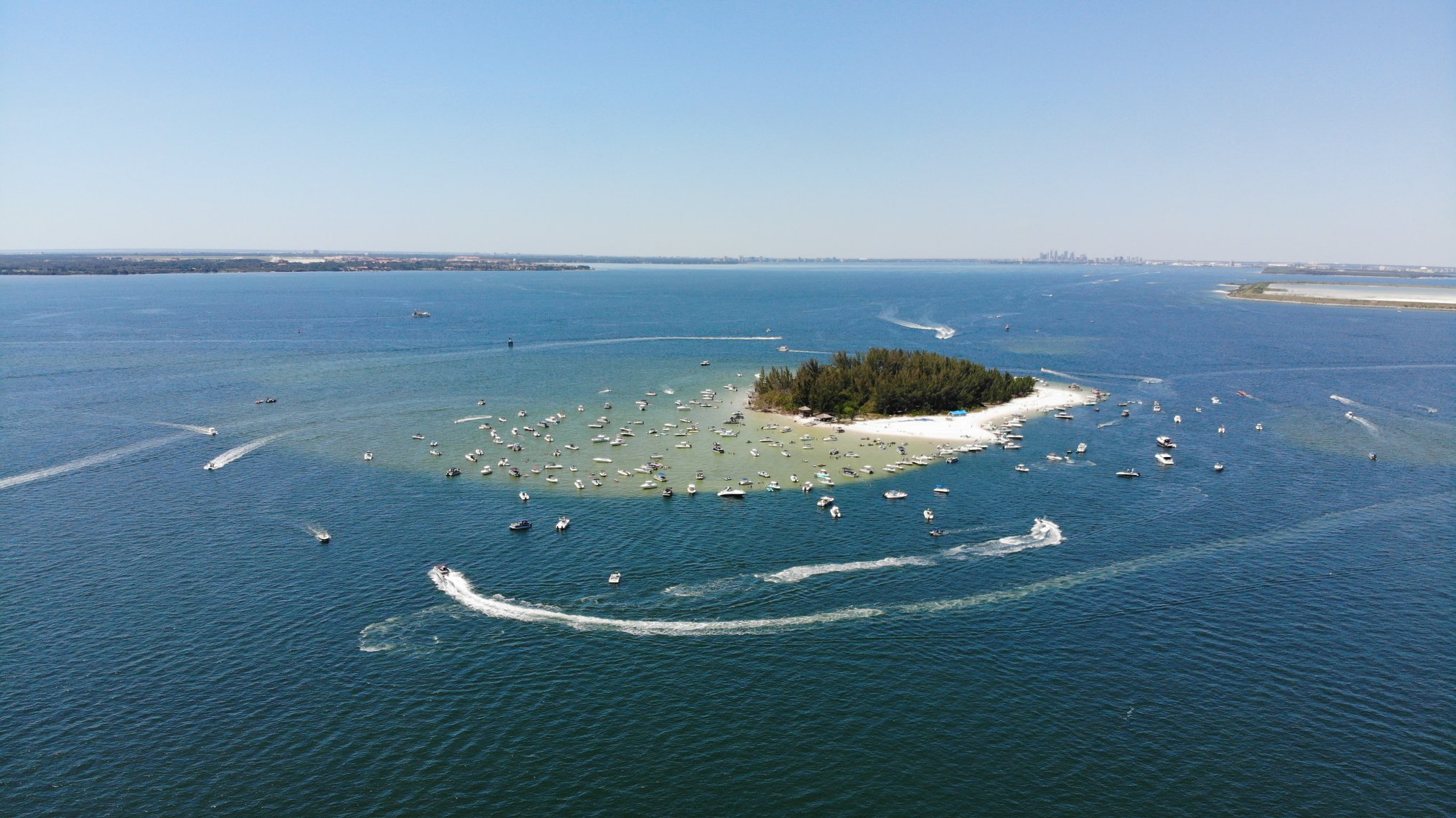 Boats rafted up at Beer Can Island
